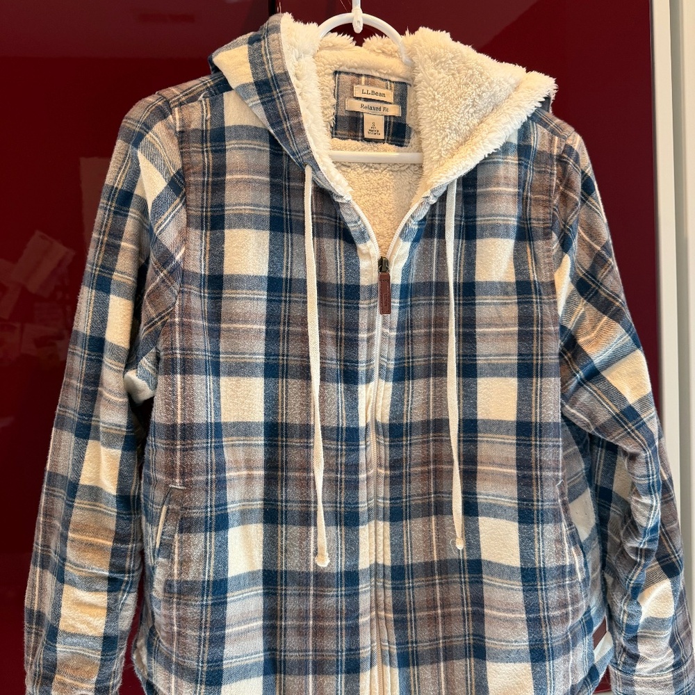 L.L. Bean Women's Scotch Plaid Flannel Shirt, Sherpa-Lined Zip Hoodie (S Petite)
